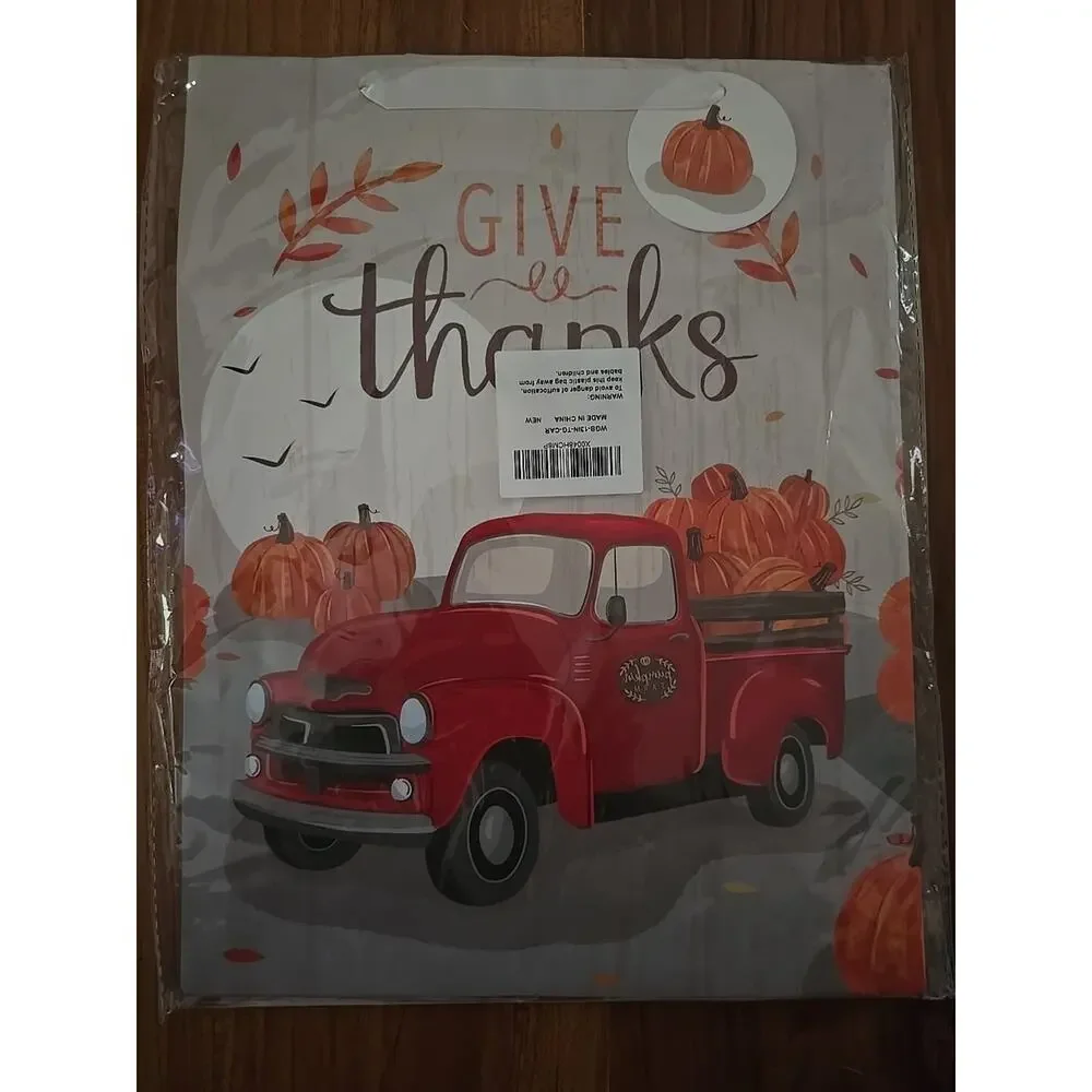 WRAPAHOLIC Large Gift Bag with Card and Tissue Paper 33cm Car Pumpkins and Thank